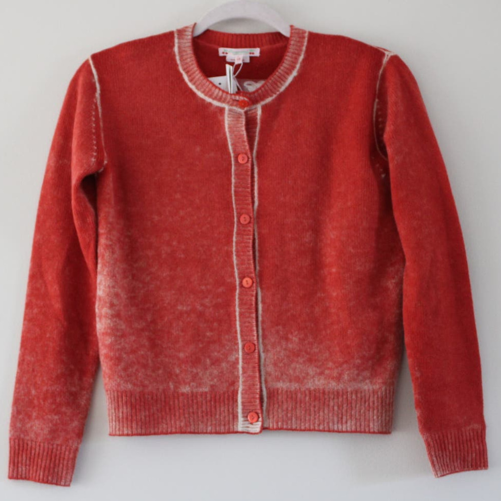 NWT Bonpoint Girls Cashmere Button Front Crew Neck Cardigan Sweater Pumpkin 12